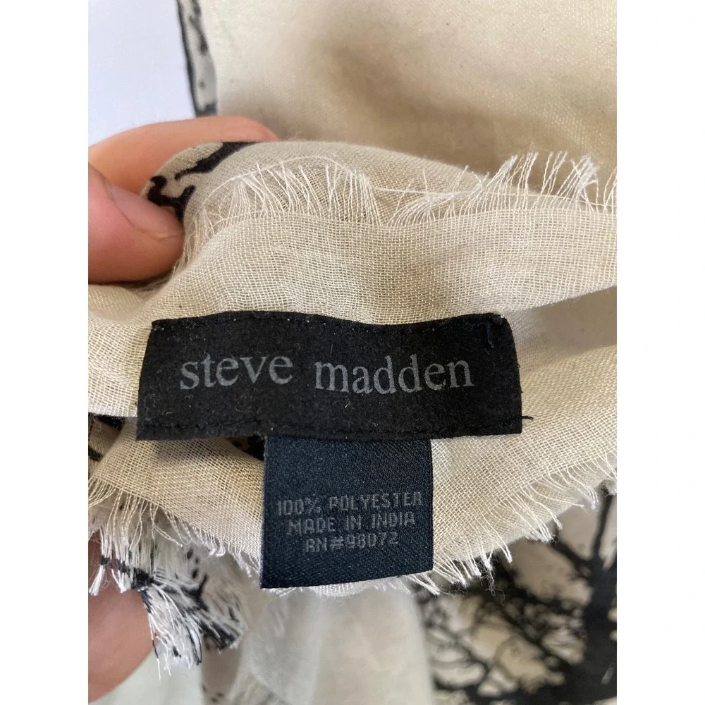 Naturecore Steve Madden Womens OS Cream Black Tree Print Fringe Wrap Scarf